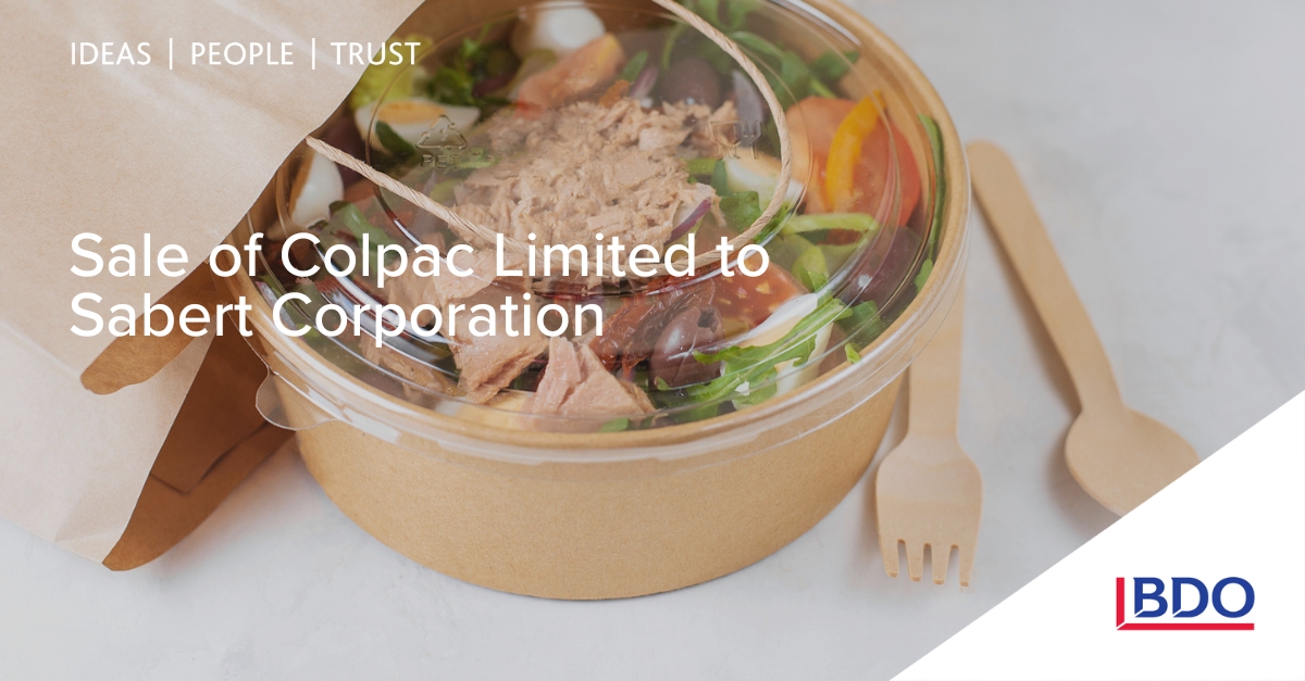 Sale of Colpac Limited to Sabert Corporation - BDO