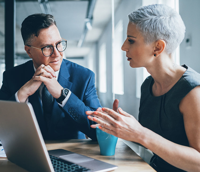 A man and woman working