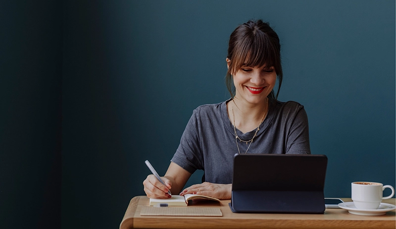 Woman looking at tablet
